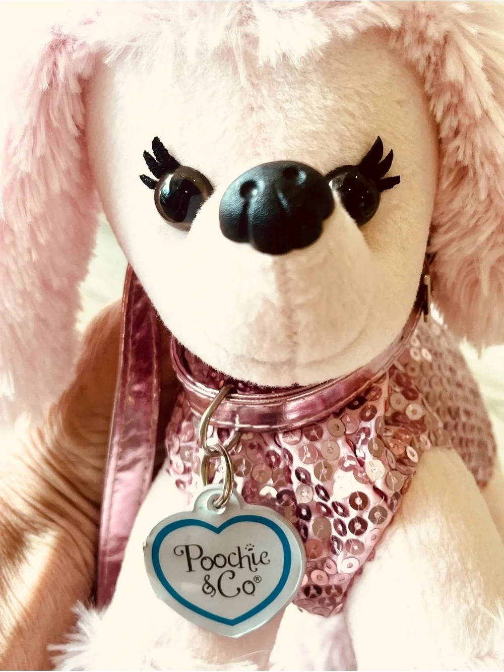 Poochie & Co. Bubblegum Pink Plush Poodle Purse with Sequins. Zips open EC